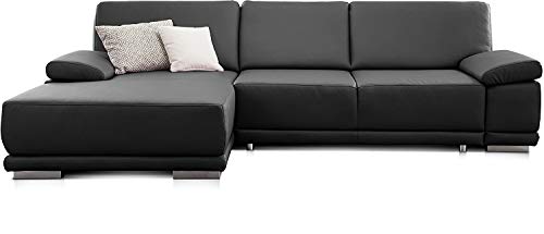 CAVADORE Eckcouch Corianne in Kunstleder / Sofa in L-Form mit verstellbaren Armlehnen und Longchair / 282 x 80 x 162 / Lederimitat, schwarz
