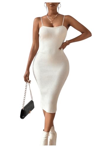 SHENHE Women's Summer Ribbed Bodycon Dress Spaghetti Strap Going Out Slip Midi Dresses