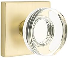 Privacy Set, Modern Square Rosette, Modern Disc Crystal Knob, Satin Brass