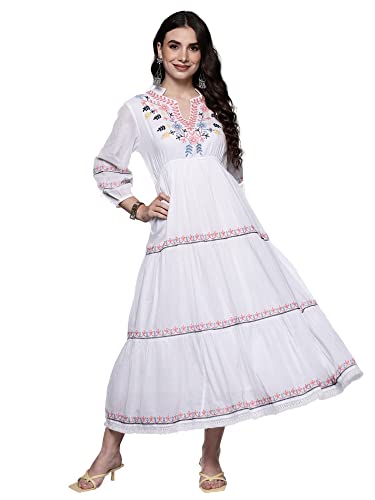 Image of INDO ERA Women's Embroidered A-Line Ethnic Maxi Dress