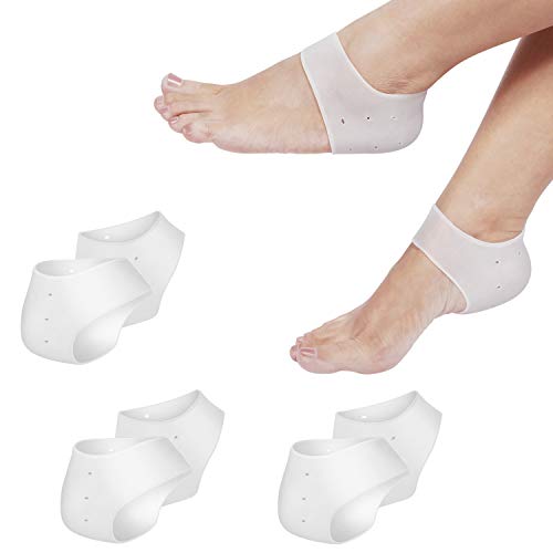 Flexzion Heel Cups, Plantar Fasciitis Inserts (3 Pairs), Silicone Socks Insoles Gel Heel Pads Cushion Protectors for Sore Heel Pain Relief, Heal Repair Dry Cracked Heels, Tendinitis, for Men & Women