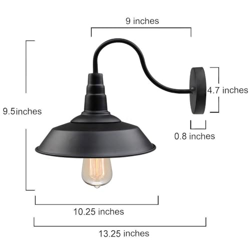 Image of LALUZ Farmhouse Black Wall Sconces, Modern Industrial Barn Gooseneck Wall Mount Light Fixture Lighting for Bedroom, Kitchen, Living Room, Bathroom, and Hallway