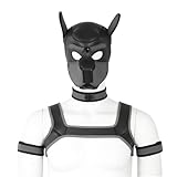 CelILucky Adults Neoprene Puppy Hood Custom Animal HeadMask Novelty Costume Dog Hood Mask,Collar,Armband andHarness Set (Gray)