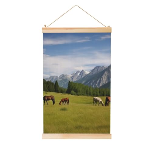 Impressions de pâturage de chevaux pour salon, bannière murale vintage en bois de 50x76 cm
