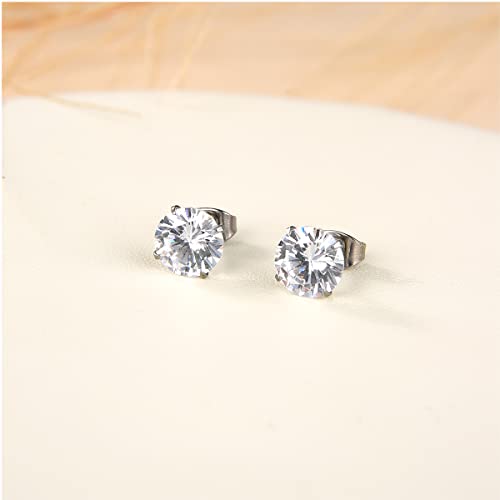G23 Titanium CZ Stud Earrings for Sensitive Ears, Titanium Cubic Zirconia Stud Earrings for Women 3mm 4mm 5mm 6mm 7mm 8mm3