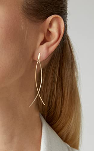 Classyzint Dainty Gold Dangle Earrings,2 Pieces Thin Curved Metal Bar Long Dangling Earrings For Women #TOP2
