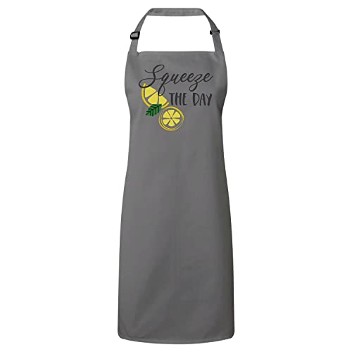 Tablier de cuisine gris au design citron pour cuisiner dans la bonne humeur