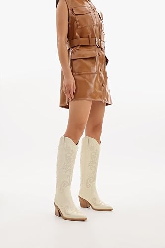 Image of Western Cowboy Boots for Women Knee High Cowgirl Boots with Classic Embroidered, Pointed Toe Chunky Heel Fashion Retro Classic Pull On Tall Boot Women Fall Winter