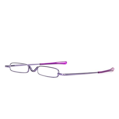 KoKoBin Mini Slim Reading Glasses Spring Hinge Metal Reading Aid Unisex with Case (Purple, +2.0) - Image 4