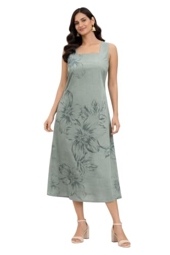 Image of Women's Printed Midi Dress, Square Neck, Sleeveless, A-Line Fit, Casual Summer Wear