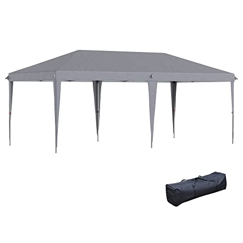 Outsunny Carpa desplegable de 3 x 6 m, Plegable, Altura Ajustable, toldo de Boda con Bolsa de Transporte, Color Gris