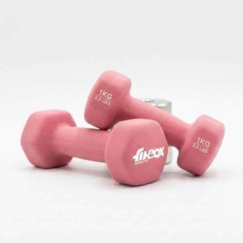 Image of FitBox Sports Premium 2kg (1kg x 2) Neoprene Coated Cast Iron Dumbbells for Exercise & Fitness | Strength Training for Home Gym - Pink
