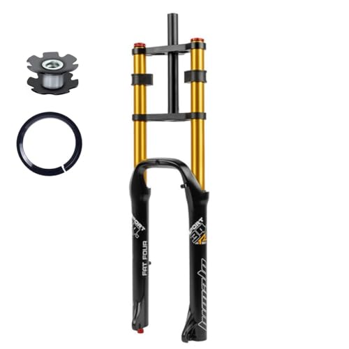 RUJIXU 26 in 4.0 BMX Fat Fork Air Suspension Forks Mountain Bike Disc Brake E-Bike Fork Straight 1-1/8 DH Manual Lockout MTB QR Damping Adjustment 3080g (Color : Gold)