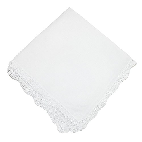 CTM Women s Cotton Bonnie Lace Handkerchief, White