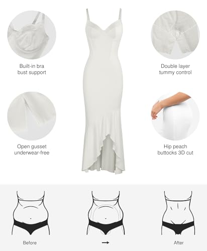 Image of Popilush Corset Dress Built in Shapewear - Formal Dress for Women Deep V Neck Maxi Slip Bridesmaid Dresses for Wedding