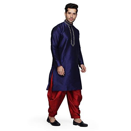 Kurta Salwar de mezcla de seda hombre azul granate 44 ropa tradicional india 3