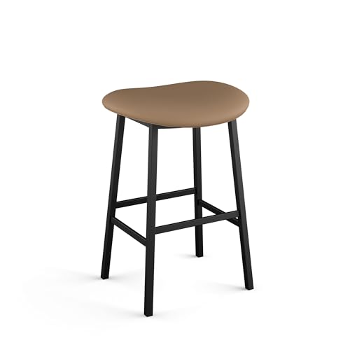 Butaco Amisco Winston de altura para barra, sin respaldo, para isla de cocina y bar — PVC marrón claro / metal negro