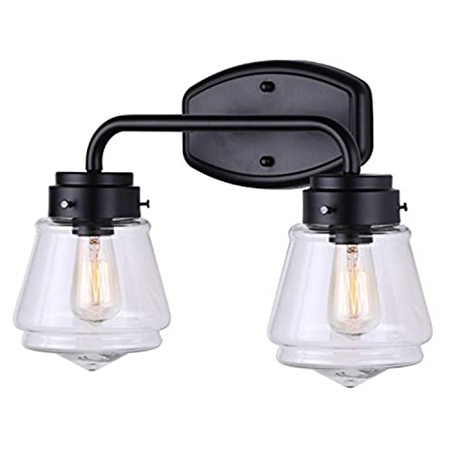 Canarm Lochlan 2 Light Vanity Light with Clear Glass - Matte Black Finish - Easy Connect Included