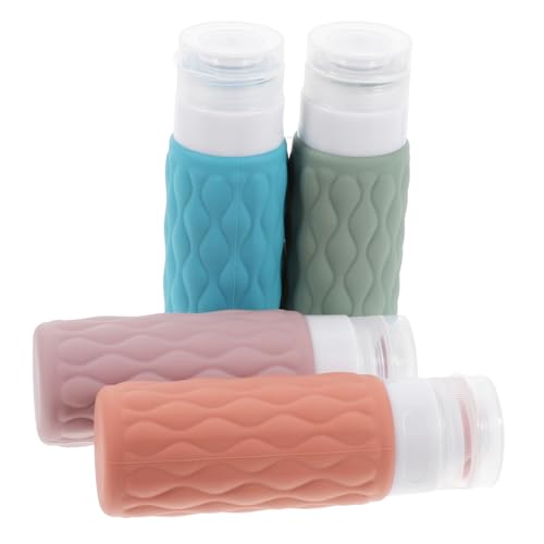 iplusmile 4 piezas Botellas de Silicona para Viaje Envases Recargables para Champú Loción y Gel Colores Identificativos con Bolsa de Almacenamiento Aptas para Cosméticos y Cuidado Personal
