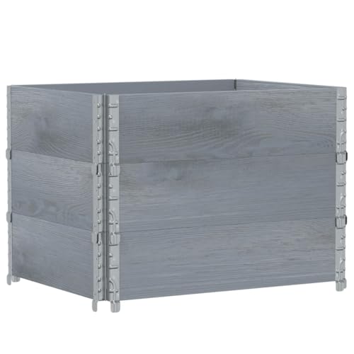 vidaXL Paletten Aufsatzrahmen 3 STK., Palettenrahmen Hochbeet, Holzrahmen Stapelbar Faltbar, Stapelrahmen Gartenbeet, Grau Massivholz Kiefer