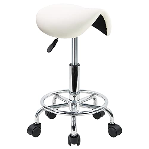 KKTONER Saddle Stool with Foot Rest - White