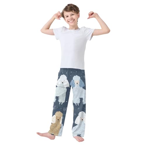 Poodle Snowflakes Boys Long Pants Soft Trousers Elastic Waist Kids Lounge Bottoms with Pockets S-XL3