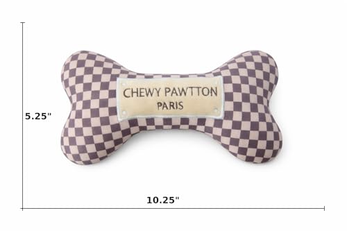 Everything Chic Dog Toy Plush Designer Dog Luxury Toys with Interactive Squeaky Stimulating Pet Enrichment Bone Puppy Checkered Doggie Birthday Gift Boy Girl Soft Chew (Chewypawtton, Large) - Image 4
