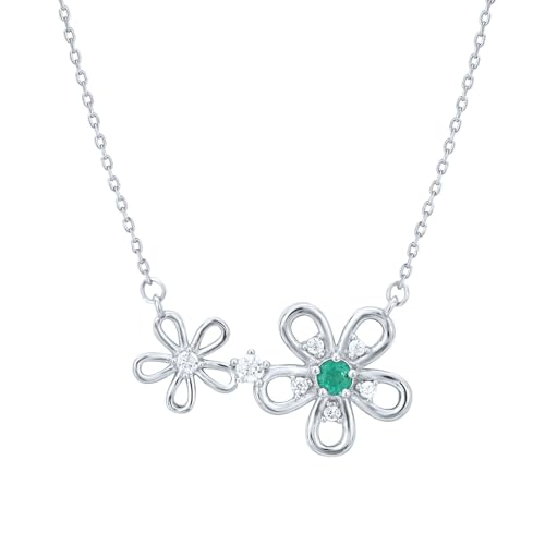 Homxi Collar Plata Mujer 925,Colgantes Flores con 0.2ct Esmeralda Creada Collar Cadena Mujer Plata Verde