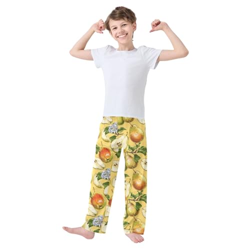 ZZXXB Pear and Flowers Boys Long Pants Soft Trousers Elastic Waist Kids Lounge Bottoms with Pockets S-XL2