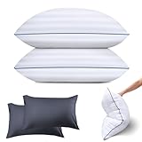 【Amazon 限定ブランド】枕 まくら VOTUDX ベッド枕 ホテル仕様 通気性 肌触り良い 高反発枕 柔らかい 横向き対応 仰向き うつ伏せ寝 丸洗い可能 両面 ホワイト 63*43*20cm 寝具枕 ホワイト(2つの枕)グレー 枕カバー2個付属