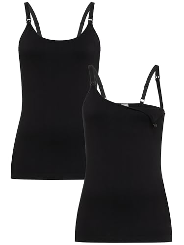 Herzmutter Stilltops Seamless - 2er Set - einfache Stillfunktion - praktische Clip-Verschlüsse - Tops-Unterhemden zum Stillen - Stillzeit - 5320 (L-XL, Schwarz, 2X)