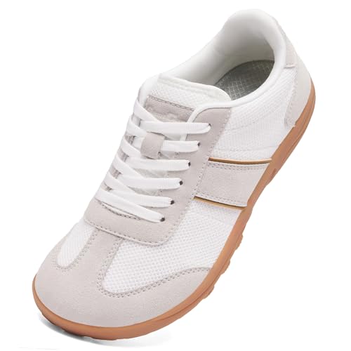 SILENTCARE Womens Barefoot Casual Shoes Wide Toe Box Sneakers Minimalist Trail Running Zero Drop Size 9 Width Hiking Walking Minimus Gym Outdoor Non Slip Wrestling Athletic Fashion Fitness White
