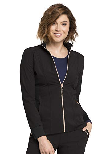Cherokee Statement Women Warm Up Scrubs Jacket Zip Front CK365, S, Black