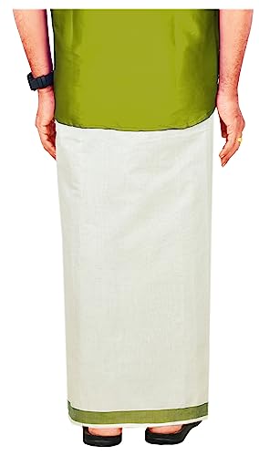 Image of Mens Thick Border 100% Cotton Cream Dhoti 4.0 Meters Double Mundu /Vesti