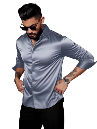 Image of IndoPrimo Men's Stylish Solid Satin Casual Shirt for Men Full Sleeve