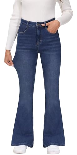 KDF Women's Flare High Waisted Bell Bottom Jeans - Thermal Fleece Lined Winter Warm Pants4