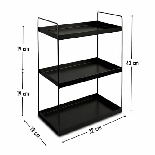 Image of SJC GLOBAL Premium 3 Tier Heavy Duty Metal Storage Rack - Multipurpose Kitchen Spice Organizer, Masala Stand, Bathroom Shelf & Cosmetic Holder, Kitchen Storage Rack - Freestanding Matte Black