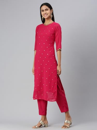 Image of Saanjh Women's Faux Georgette Embellished Printed Straight Kurta with Bottom||Kurta Set