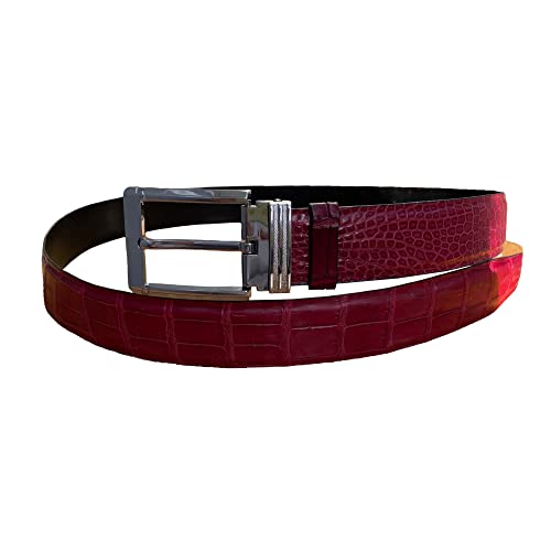 Genuine alligator belly burgundy leather belts for Men, crocodile belly skin Men's belt