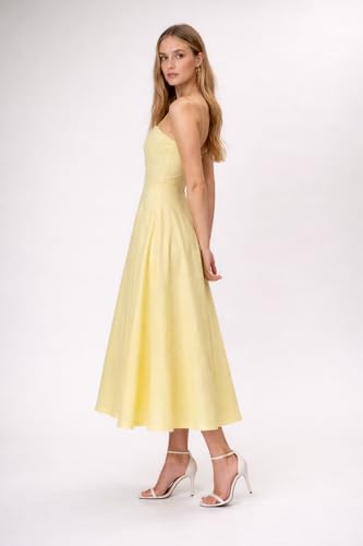 Image of Women's Spaghetti Strap Midi Dress, Fit and Flare A-Line Silhouette, Square Neck Summer Sundress