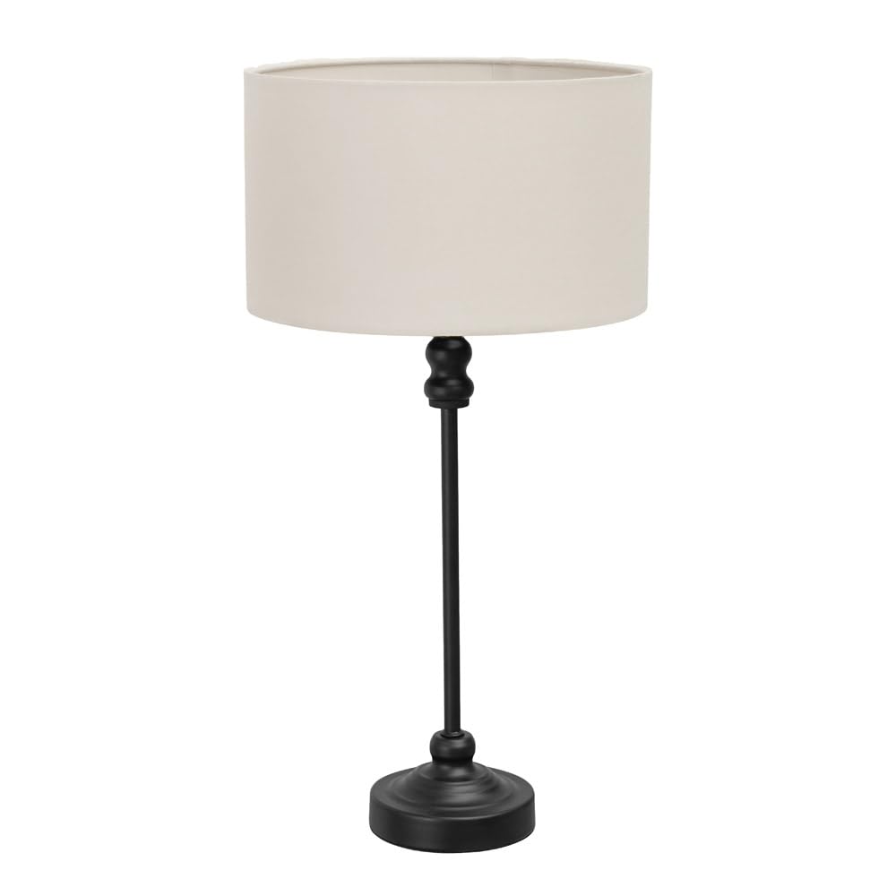 ValueLights | Black Metal Candlestick Table Lamp with White Fabric Drum Shade Bedside Light | Table Lamps, Home Décor & Improvement Essential