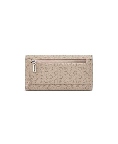 Image of Guess Taupe Printed Snap Button Abbas Slim Tri-Fold Wallet