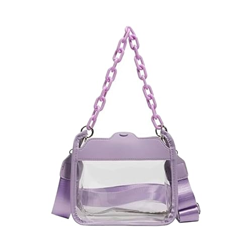 Clear Crossbody Bag for Stadium Events, Concert Approved Handbag for Women for Public Venue PVC Purse with Chain