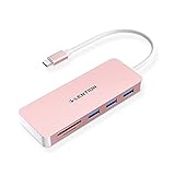 LENTION USB C Hub with 3 USB 3.0 & SD/Micro SD Card Reader Compatible 2021-2016 MacBook Pro 13/15/16, New Mac Air/iPad Pro/Surface, More, Stable Driver Certified Type C Adapter (CB-C15, Rose Gold)