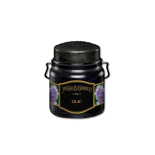 Image of McCall's Candles | Lilac | 16 oz Two-Wick Scented Candle | USA-Poured | Vintage Rustic Jar with Carrying Handle | Authentic Blooming Lilac Fragrance