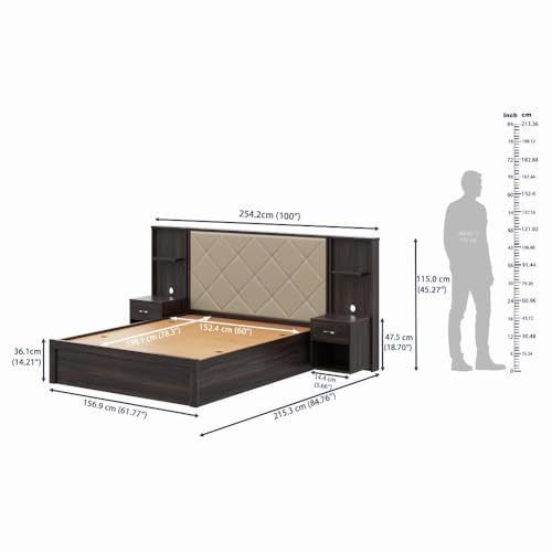 Image of Wakefit Bed | 3 Yr Warranty | Bed Queen Size, Storage Box & Beige Fabric Cushioned Upholstery Headboard, Density:680-750kg /m, Termite & Borer Resistant, Fits Mattresses Up to 8 inches(Noctis78x60-WM)