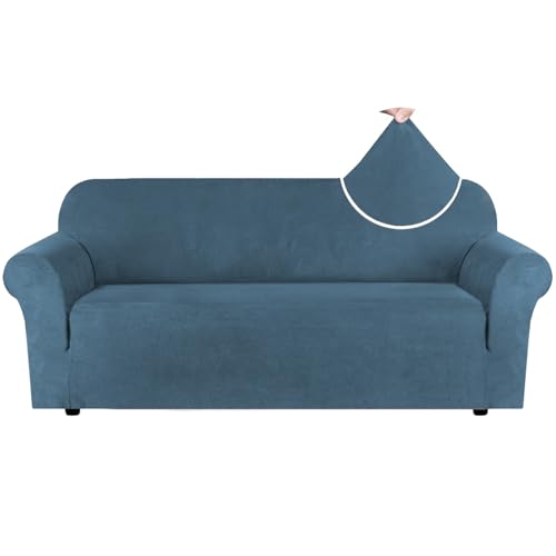 Smarcute Stretch Suede Sofa Cover for 3 Cushion Couch Cover Slip Cover Sofa Slipcover Furniture Cover for 3 Seater Sofas Crafted from Soft Comfy Water Repellent Fabric (Sofa, Stone Blue)
