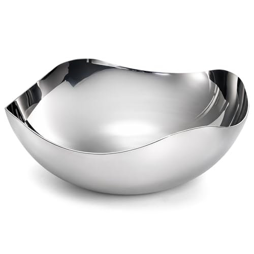 Pumtus 7 Silver Decorative Candy Bowl 304 Stainless Steel Wave Serving Dish Mirror Polished Elegant Metal Tray Modern Centerpiece Bowl for Keys Candy Nuts Jewelry Home Office Coffee Shop