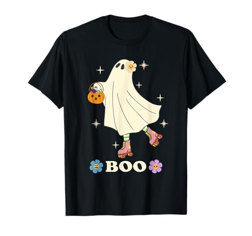 Boo Roller Skating Hippie Ghost Love Roller Skate Halloween T-Shirt