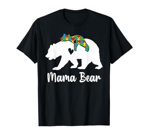 Mama Bear Love Support Autism Awareness Bear Family T-Shirt